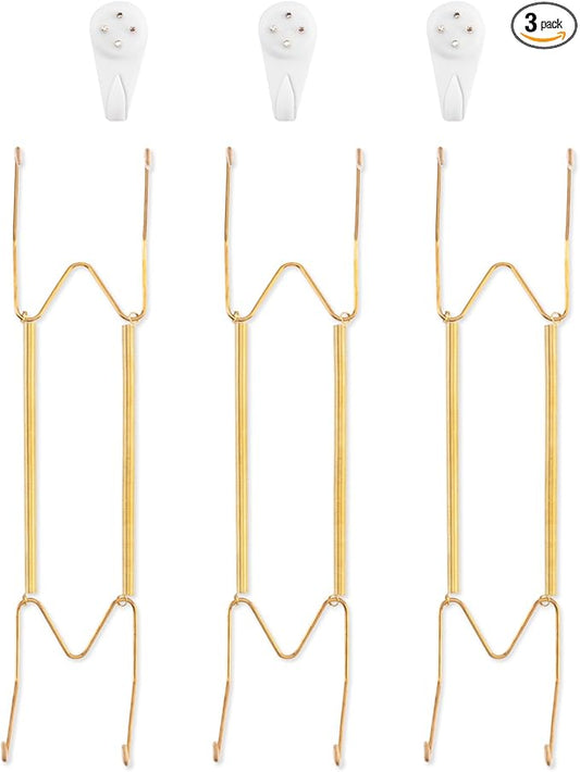 Bilillo 3 Pack Plate Hangers for The Wall, Suitable for 12-16 inch Art Plate, Stainless Steel Invisible Heavy Duty Wire Plate Holder with Wall Hooks, Plate Hangers for Displaying Plates