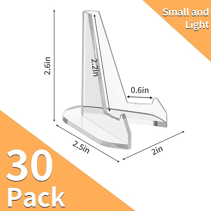 NIUBIER Card Display Stand, 30 Pack Clear Card Stands, Arcylic Card Display, Mini Card Stands for Sports Cards, Sports Card Holder, Graded Card Display (2.7 Inch)