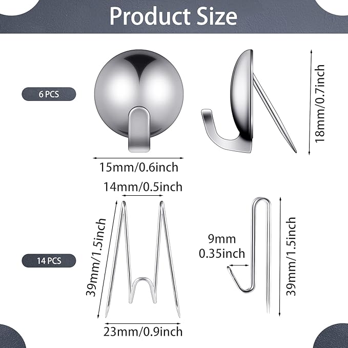 20 Pieces Metal Cubicle Hooks Fabric Panel Wall Hooks Set Cubicle Clip Pins Wall Wire Clips Push Hanger for Office Home Kitchen Home Shelf Picture Key Coat Hanging Accessories Supplies(Silver)