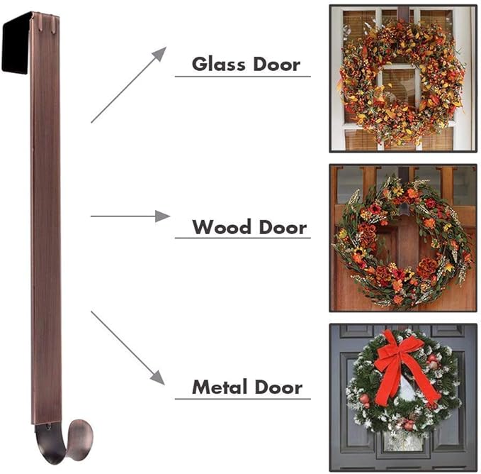 Wreath Hanger, Adjustable Over The Door Wreath Hanger Wreath Holder Wreath Hook for Door Christmas (Bronze,20 lbs)