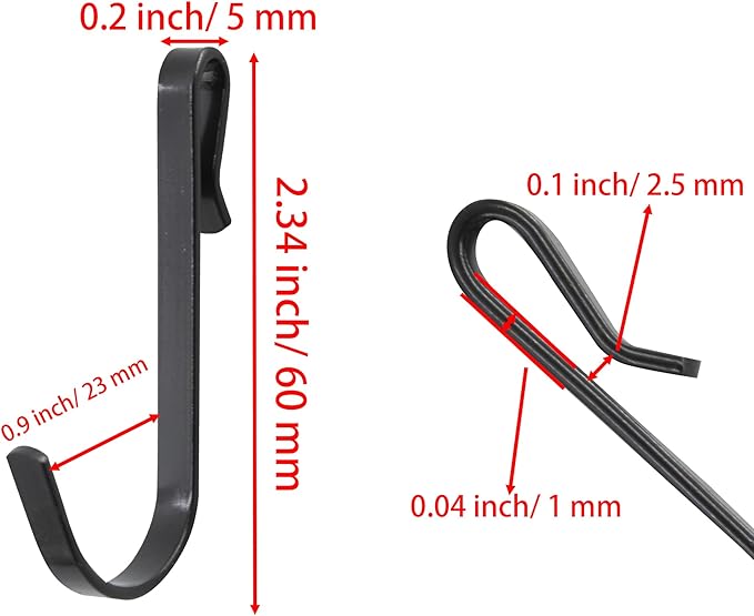 20Pcs J Shaped Stainless Steel Hanger Hooks - Clip-on Wire Rack Hanging Sink Grid Shelf Hook for Kitchen Bedroom Office, Black