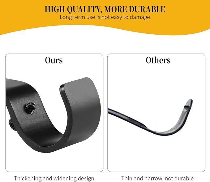 Heavy Duty Adjustable Curtain Rod Brackets Holders for 1 Inch Rod, Black Color, (Set of 6)