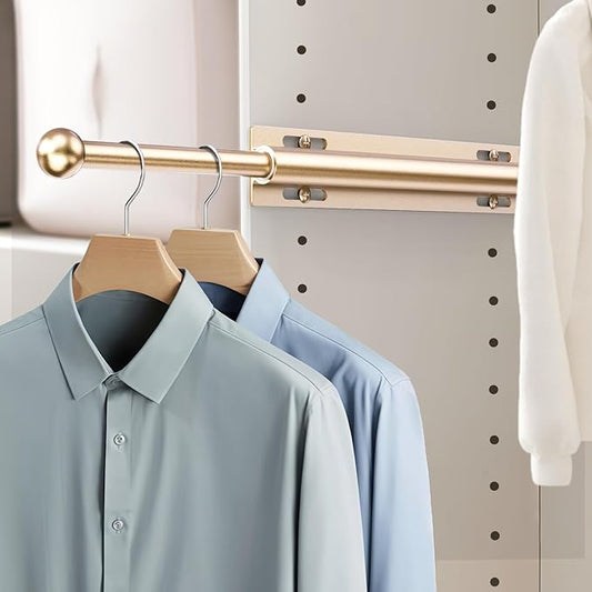 16.5" Valet Rod for Closet Pull Out, Retractable Slide Out Valet Rod Closet Organization, Aluminum Valet Clothing Hanger Rods Perfect for Suits, Dresses & Freshly Pressed Clothes, Gold