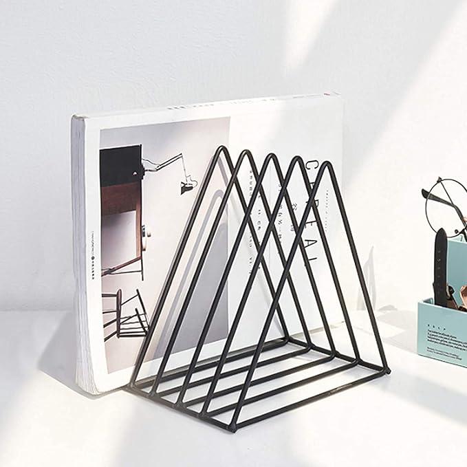 QPEY Triangle File Holder,5 Slot Metal Vinyl Record Stand Holder Magazine Newspaper Holder Photography Props for Office Home 2 Pcs (2pc black)