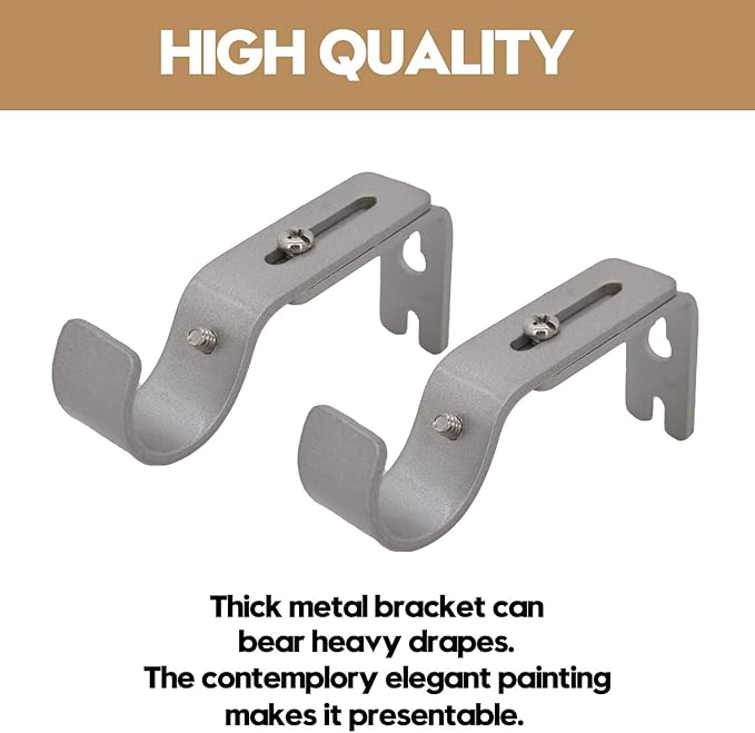 AddGrace Adjustable Curtain Rod Bracket Fits up to 1 inch Curtain Rod Sturdy Premium Brackets for Wall Set of 2 Silver