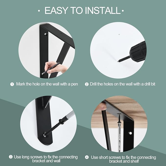 16 Pack L10 x H 8" Black Heavy Duty Shelf Brackets with Screws Metal Shelf Brackets Shelf Support Angle Brackets for Shelves L Brackets Heavy Duty Floating Shelf