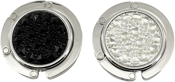 2 Pack Bling Crystal Foldable Purse Hooks for Table & Desk | Women's Handbag Hangers | Anti-Slip & Portable | Perfect for Dining Out & Office Use | Mixed Color (Black & White)