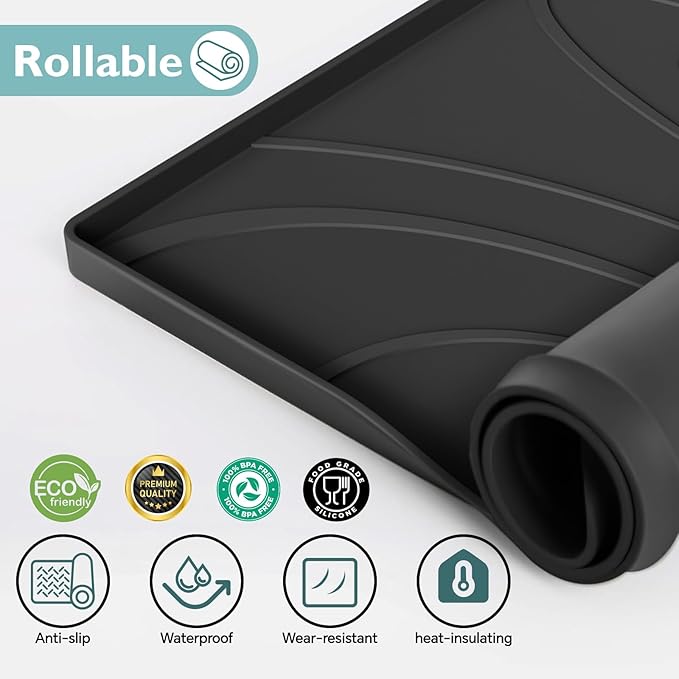 Under Sink Mat 28" x 22", Silicone Under Sink Liner for Kitchen and Bathroom, Waterproof Cabinet Protector Drip Tray, Protects Cabinets from Leaks and Spills