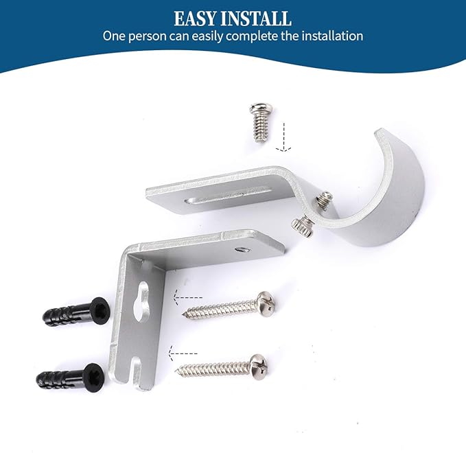Heavy Duty Adjustable Curtain Rod Brackets Rod Holders for 1 Inch Rod, Silver Color, (Set of 6)