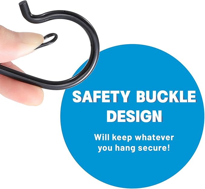 FSAH 17 Pcs S Hooks for Hanging Safety Buckle, 3.5 Inch Stainless Steel S Shaped Locking Hooks for Colleague Dorm, Kitchen, Plants Pots Towels Bags, Black