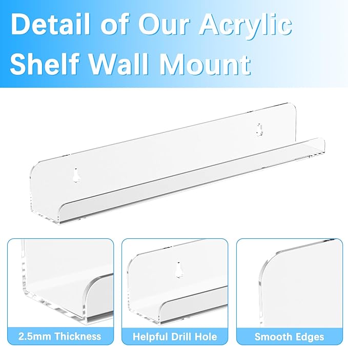 12 Pack Vinyl Record Shelf Wall Mount, 12 inch Record Holder for Storage & Display, Clear Floating Shelf for Kids Bookshelf, Magazine Rack, Picture Ledge