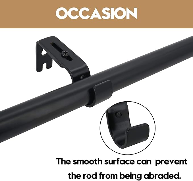 AddGrace Adjustable Curtain Rod Bracket Fits up to 1 inch Curtain Rod Sturdy Premium Brackets for Wall Set of 6 Black
