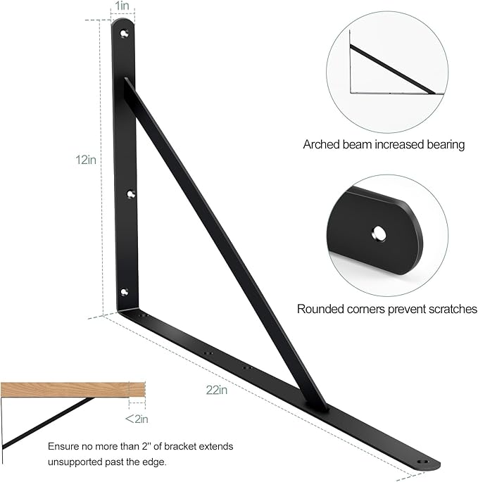 24 Pack L22 x H 12" Black Heavy Duty Shelf Brackets with Screws Metal Shelf Brackets Shelf Support Angle Brackets for Shelves L Brackets Heavy Duty Floating Shelf