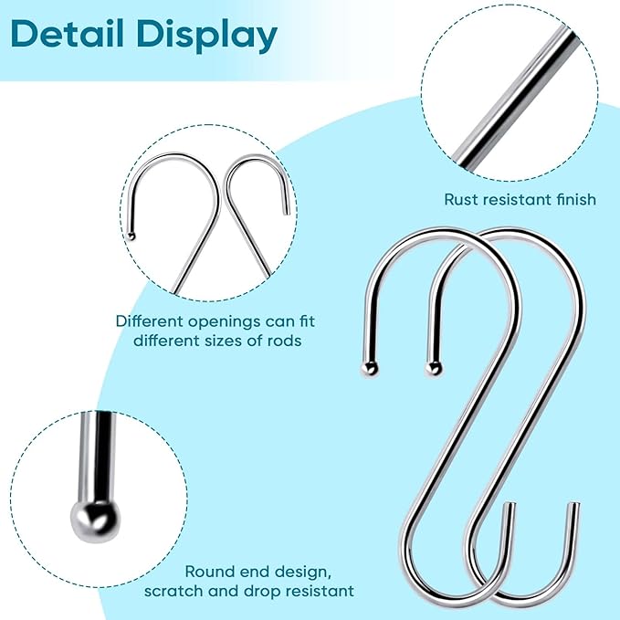 ESFUN 24 Pack S Hooks for Hanging, 3.5 inch Metal S Shaped Hook Heavy Duty Hanging Hooks for Pot Rack, Pans Plant, Towels, Jeans, Closet, Clothes, Hats, Cups in Kitchen, Bathroom, Bedroom and Office