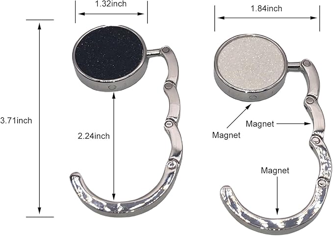 2 Pack Bling Foldable Purse Hooks for Table & Desk | Women's Handbag Hangers | Anti-Slip & Portable | Perfect for Dining Out & Office Use | Mixed Color (Black & White)