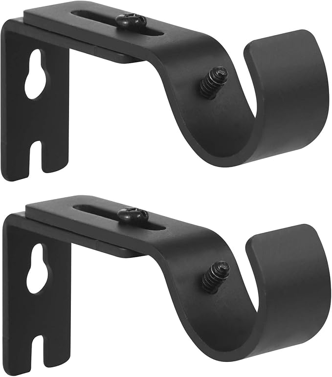 Heavy Duty Adjustable Curtain Rod Brackets Holders - 1 Inch Rod, Black Color, (Set of 2)