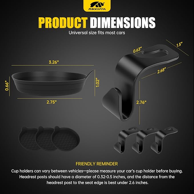 MIKKUPPA Car Trunk Organizer Set - 65L Collapsible Trunk Organizer with Lid, Registration and Insurance Holder with Magnetic Shut, 4 Pcs Car Seat Headrest Hook and Cup Holder Coaster (Black)
