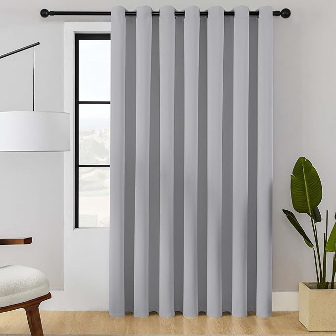 ChrisDowa Room Divider Curtain 108 Inches Long, Wide Blackout Sliding Door Curtain for Bedroom, Room Darkening Privacy Window Curtain for Patio Door (1 Panel Set, Light Grey, 100 x 108 Inch)