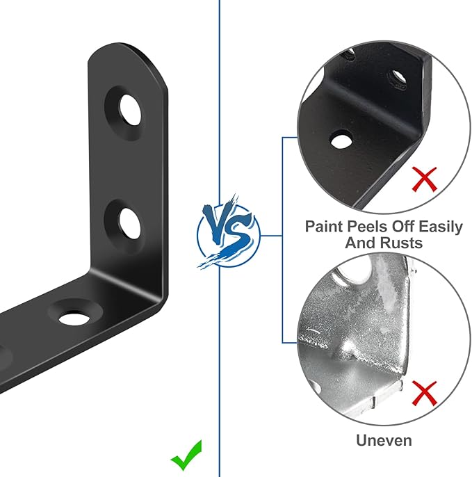 16 Pcs L Bracket Stainless Steel Corner Brace Sets, 90 Degree Right Angle Bracket with 64 Pcs Screws, L Bracket Firmware Can Be Used for Wooden Shelves, Chairs, Tables, Dressers, Furniture (Black)