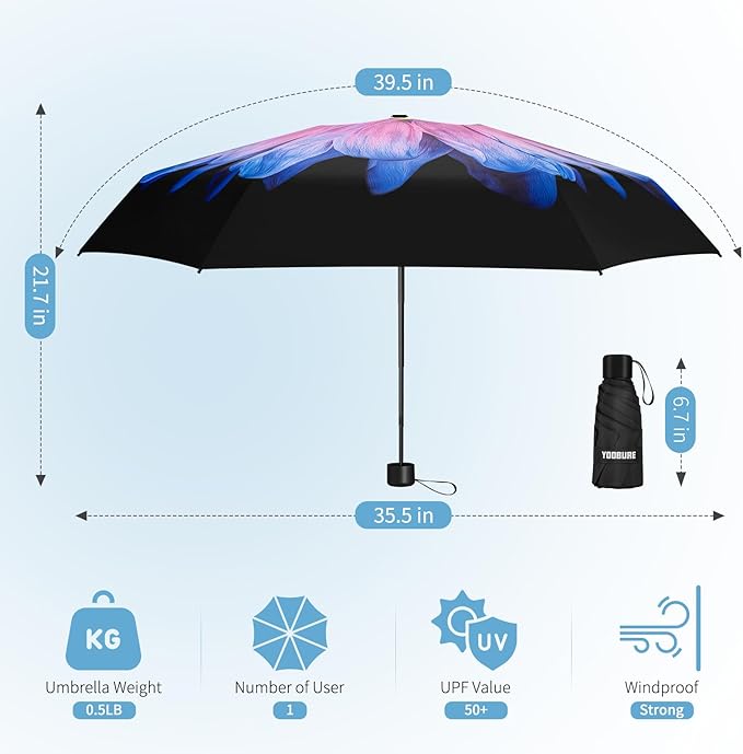 Yoobure Small Mini Umbrella with Case Light Compact Design Perfect for Travel Lightweight Portable Parasol Outdoor Sun&Rain Umbrellas