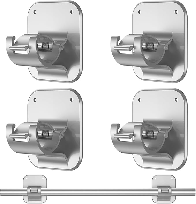 4PCS No Drill Adhesive Curtain Rod Brackets 40LB, Curtain Rods No Drilling Renter Friendly Hooks No Damage Curtain Holders, Apartment Farmhouse Classroom Decor Hanging Drapes