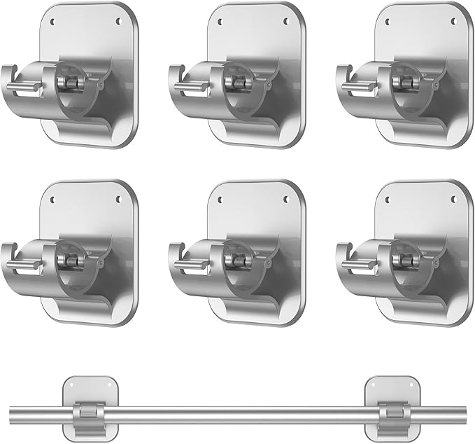 6PCS No Drill Adhesive Curtain Rod Brackets 40LB, Curtain Rods No Drilling Renter Friendly Hooks No Damage Curtain Holders, Apartment Farmhouse Classroom Decor Hanging Drapes