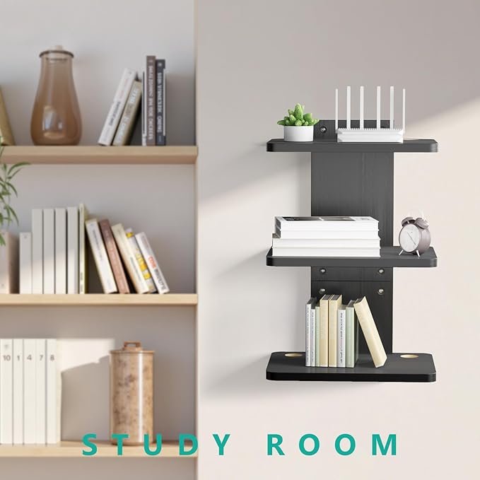 WALI Floating TV Shelf, 3 Tier Projector Shelf for DVD Players, Routers, Game Consoles, Cable Boxes, Living Room Decor Accessories, Wall Mount Shelves Holds Up to 22lbs (CS303NB), 3-Shelf, Black