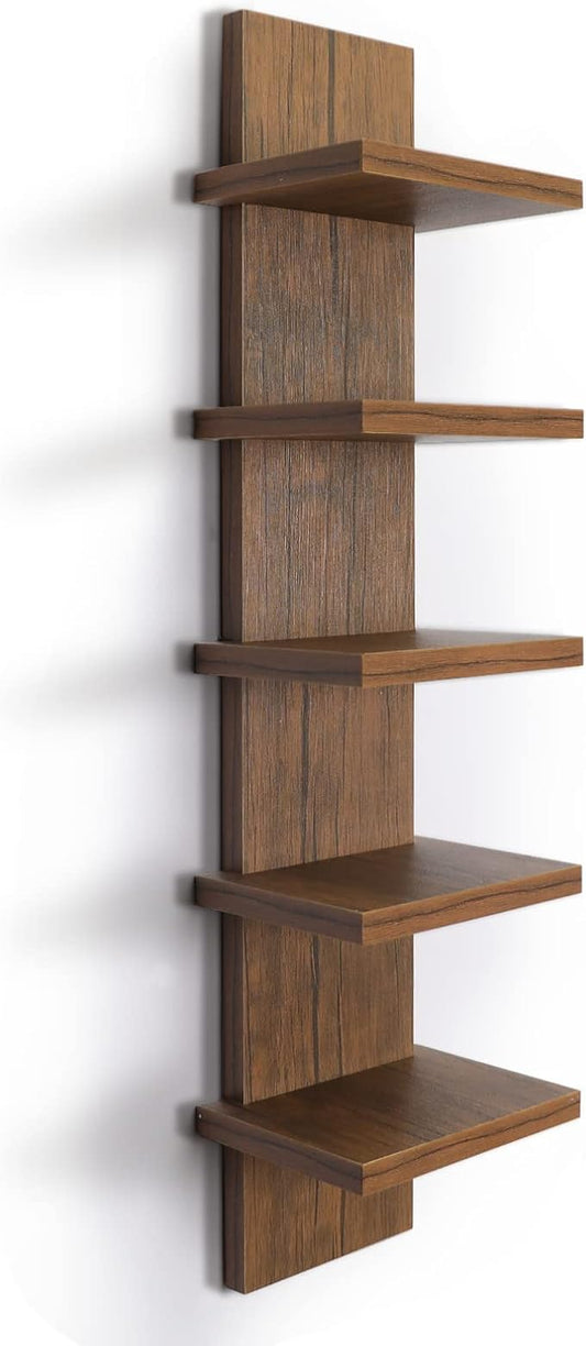 Homaterial 5 Tier Wall Shelf Unit, Decorative Wall Mount Vertical Shelving,Modern Column Floating Shelves for Bedrooms, Bathrooms 5.5" x 7.2" x 31"(Rustic Brown)