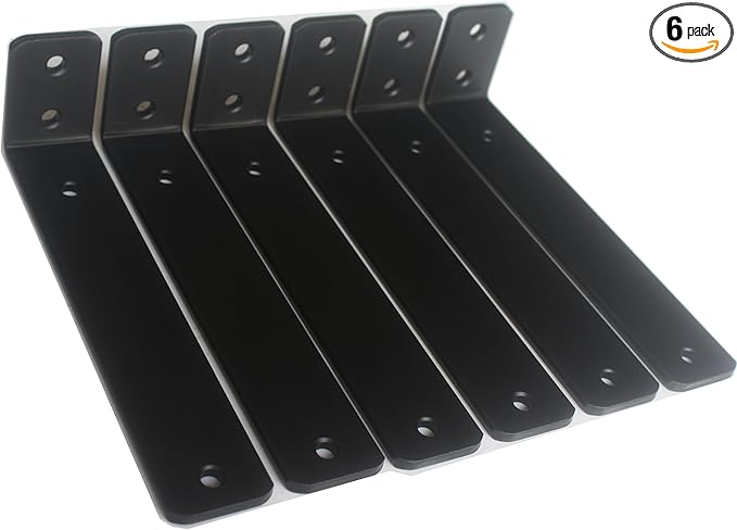 6 Pack - L 8" x H 2" x W1.5, 5mm Thick Black L Shelf Bracket, Iron Shelf Brackets, Metal Shelf Brackets, Floating Shelf, Shelf Supports with Screws