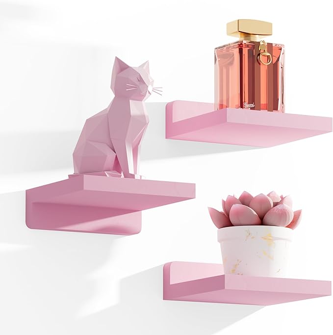 QsQueen Small Floating Shelves Mini Shelves Hanging Display 5 Inch Wall Shelf for Bathroom Livingroom Bedroom,3 Pack, with 2 Types of Installation, Great for Room Decor