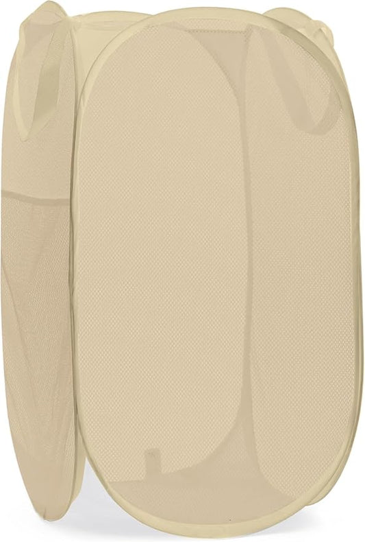 Handy Laundry Collapsible Mesh Pop Up Laundry Hamper with Side Pocket, Breathable & Space-Saving Foldable Basket for Clothes, Toys, Travel, Storage, 14 x 13 x 24 in, Beige