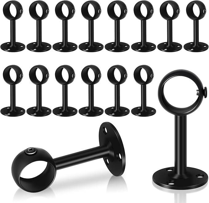 Ceiling Curtain Rod Bracket, Heavy Duty Curtain Rod Hooks for Wall, Stainless Steel, 16 Pack Black Ceiling Curtain Rods Holders Hangers for 1 1/4-Inch Drape Poles