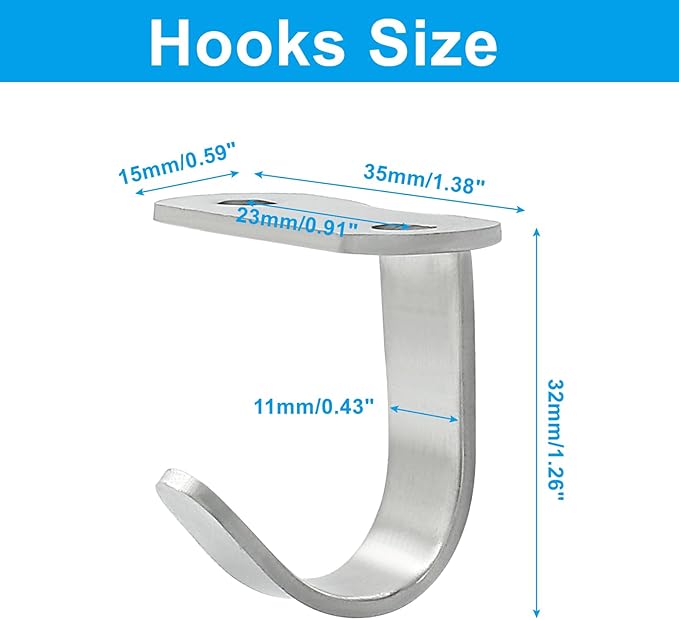 Piutouyar 6 Pack Silver Screw Mounted Ceiling Hooks, Heavy Duty Under-Shelf Coat Hook, Stainless Steel Towel/Robe Clothes Hook Hanger for Cabinet, Kitchen, Cupboard, Bathroom
