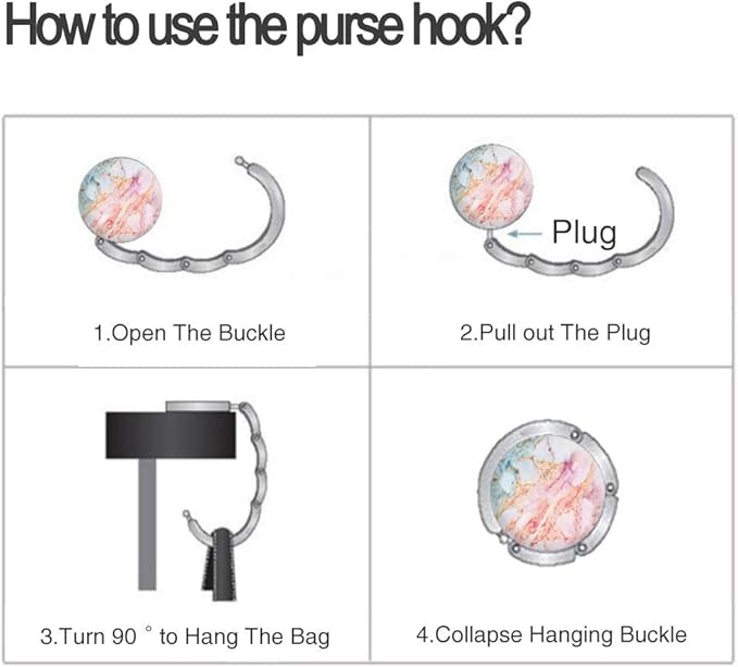 Bosketo Foldable Purse Hook Womens Bag Table Hanger Collection Desk Hooks for Purse (3pack Marble Hook)