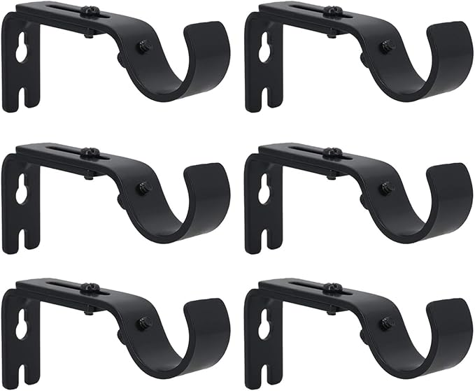 AddGrace Adjustable Curtain Rod Bracket Fits up to 1 inch Curtain Rod Sturdy Premium Brackets for Wall Set of 6 Black