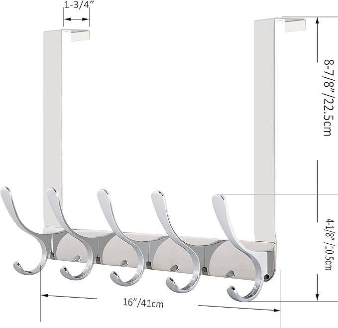 WEBI Over The Door Hook 5 Coat Hooks,Over The Door Towel Rack,Door Hanger Over Door Coat Rack for Hanging Towels,Clothes,Bathroom,Chrome,2 Packs