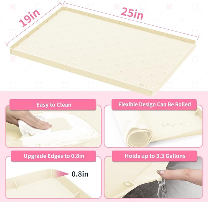 Sdpeia Under Sink Mat 25"×19" Waterproof Silicone Cabinet Liner & Sink Protector for Kitchen & Bathroom, Multi-Purpose Organizers Tray for Pets, Laundry, Cat Litter Mat