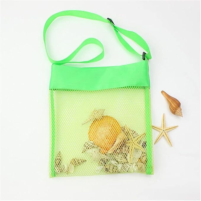 COTDINFORCA 5-PCS Colorful Mesh Beach Bags Sand Away Portable Foldable Sea Shell Bag with Adjustable Carrying Straps/Toy Storage Bag [Yellow, Rose, Purple, Green, Blue] Set of 5 Beach Bags