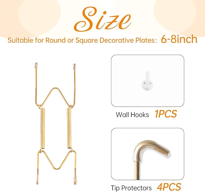 Bilillo Plate Hangers for The Wall, Suitable for 6-8 inch Decorative Plate, Stainless Steel Invisible Heavy Duty Wire Plate Holder with Wall Hooks, Plate Hangers for Displaying Plates