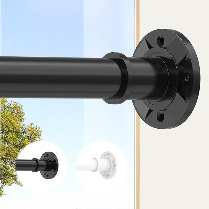 Tension Curtain Rod 31-88 inch Black Shower Curtain Rods for Bathroom Adjustable Curtain Rods No Drilling for Windows Spring Rod for Closet Tension Or Screw Mount Easy Install Non Slip, No Rust