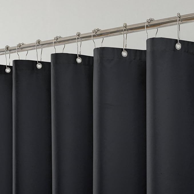 1 Pack Water-Repellent Fabric Shower Curtain Liner - Hotel Quality Machine Washable, 3 Heavy-Duty Magnets with Rustproof Grommets & Weighted Hem, Standard Size 72x72in Black