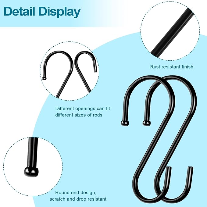 ESFUN 24 Pack S Hooks, 3.5 Inch Heavy Duty S Hooks for Hanging Plant, Large Closet Rod Hooks for Jeans Bags, Black Metal S Shaped Hook for Plant Basket, Pots Pans Wire Shelf Rack, Utensils, Towels