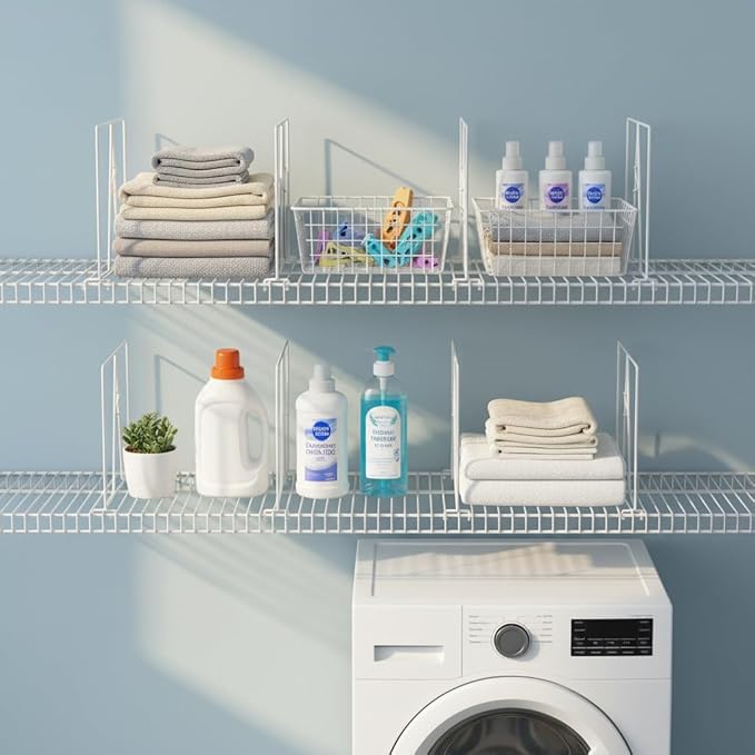 Wire Shelf Dividers - White Closet Organization & Storage Organizer - No Tool Shelf Divider for Wire Shelves - Metal Shelf Accessories – for 12“ Deep Wire Shelves – Tall 12” Height – 12 Pack
