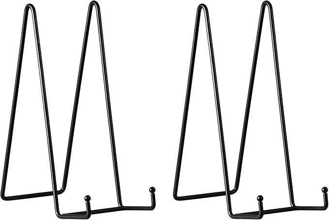 Artliving Metal Plate Stands for Display - 10-Inch Tabletop Holder for Large Decorative Platters, Frames, Plaques, Paintings - Black Iron Display Easels - 2 Pack