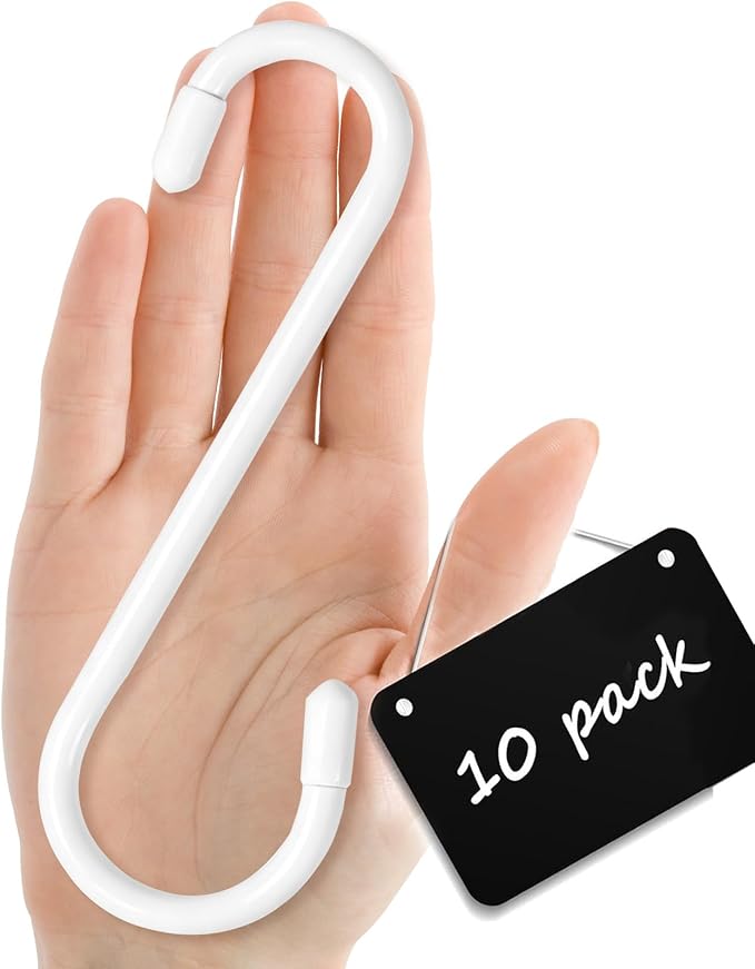 KEYBOO 6 Inch Vinyl Coated White S Hook,10 Pack Large S Hook for Hanging Heavy Duty, Non Slip S Shaped Closet Hooks, Metal S Hooks for Hanging Jeans, Potting Trays, Clothes, Bags,Plants