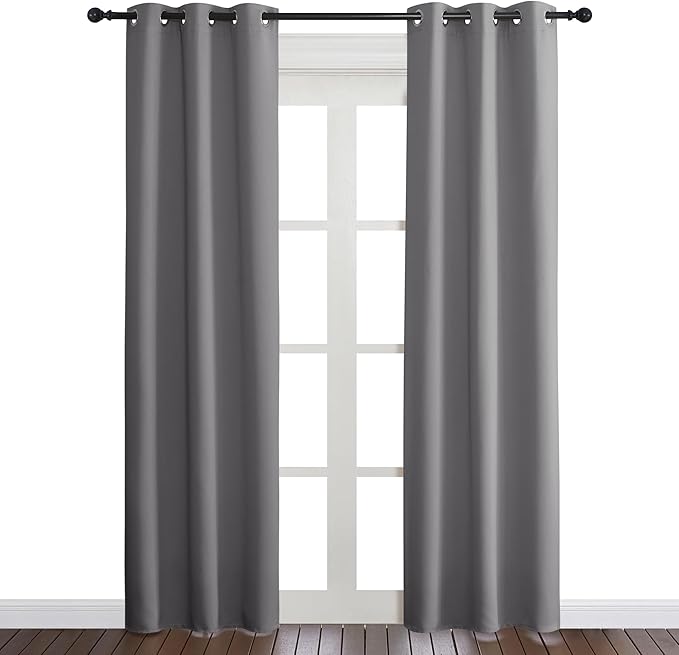 NICETOWN Gray Curtain Blackout Drape Panel, Single Panel, 34 x 84 inch, Grey, 3 Pass Microfiber Noise Reducing Thermal Insulated Window Drapery with Grommet