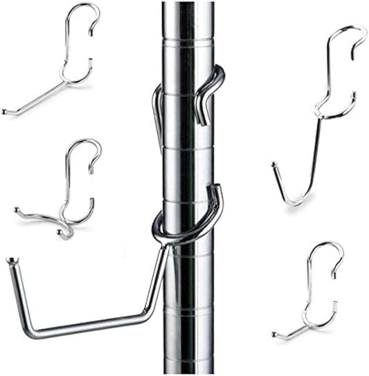 Shelf Pole Hooks 5-Pack | Chrome Variety Pack for Hanging | Snap-On Hooks for 1 Inch Poles | Wire & Metal Shelving Hooks for Kitchen, Garage & Home Organization