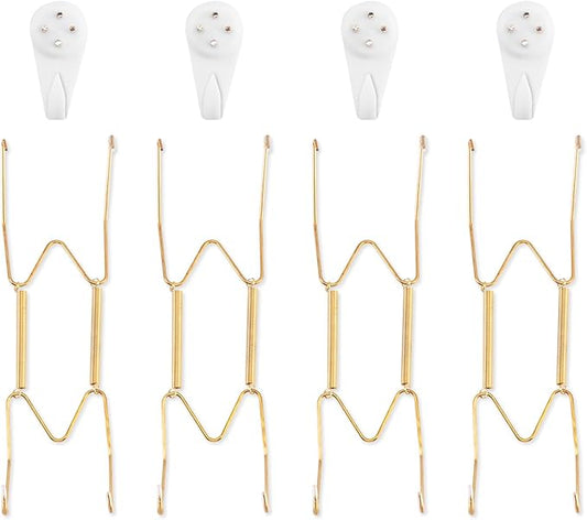 Bilillo 4 Pack Wall Plate Hangers, Suitable for 8-10 inch Art, Stainless Steel Invisible Heavy Duty Wire Plate Holder with Wall Hooks