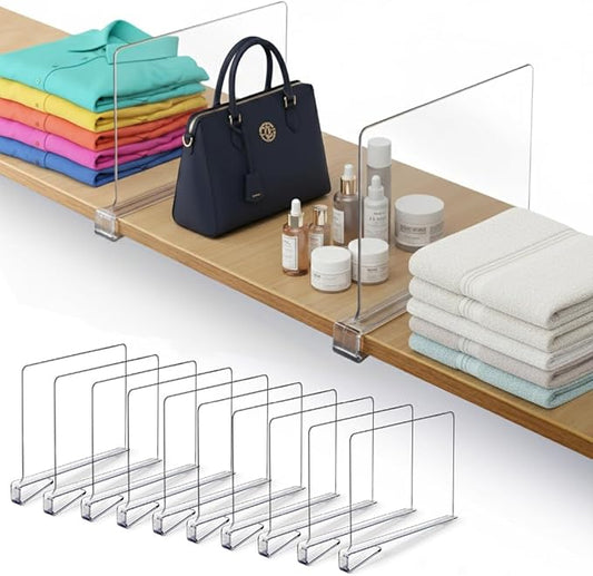 10 Pack Acrylic Shelf Dividers for Closet 11x7.9 Inch – Acrylic Dividers for Shelves Clear Closet Shelf Separators for Purses, Clothes Storage – Vertical Bookshelf Dividers for Bedroom & Kitchen