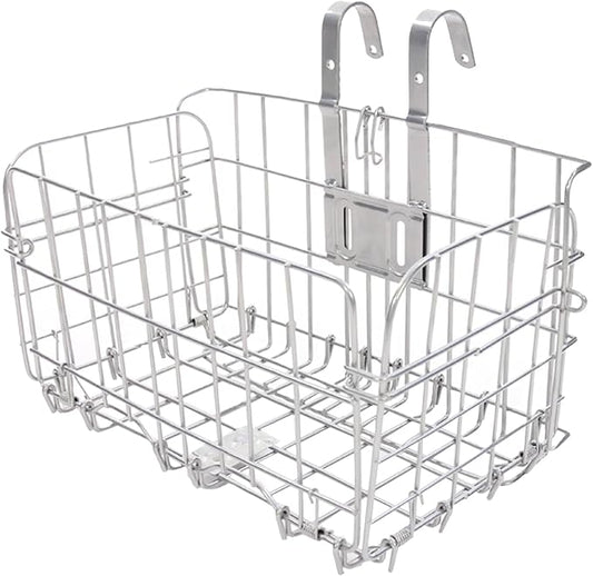 Folding Bike Front Basket Bicycle Wire Basket with Handles Easy Installation on Front Handlebar